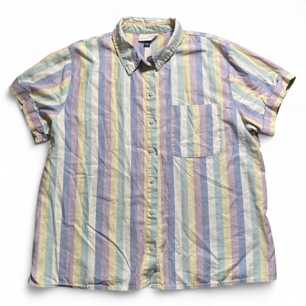 Universal Thread Womens Pastel Striped Short Sleeve Button Down Shirt Medium
